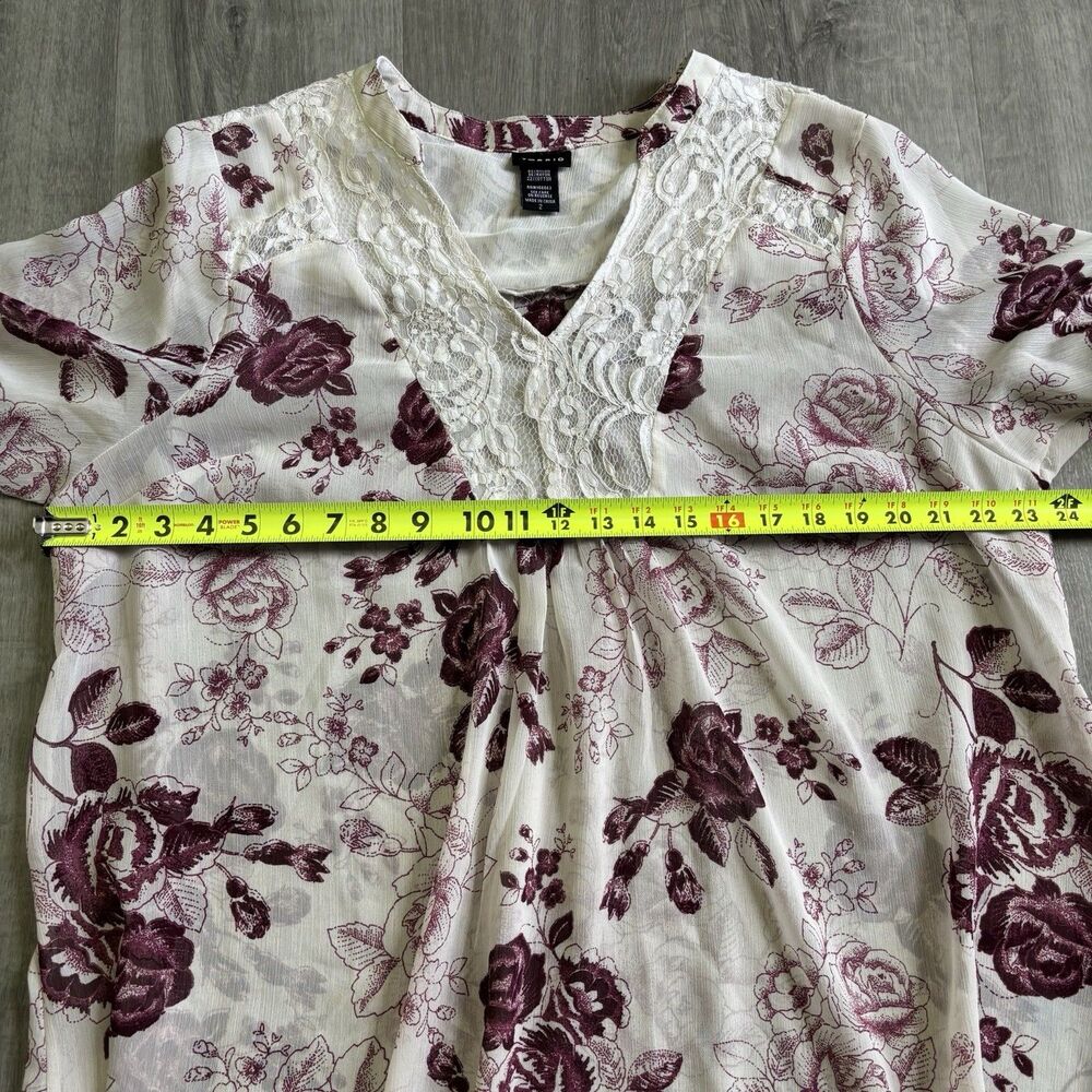 Torrid Floral Sheer Chiffon Top Shirt Blouse Women's Size 2, 2X White Purple - Picture 10 of 11